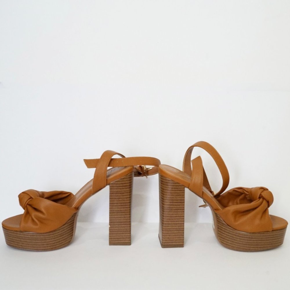 ASOS DESIGN Note knotted platform heeled sandals, 7, Tan